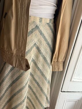 Chevron Gauze A-Line Skirt High Waisted Fully Textured Midi Skirt